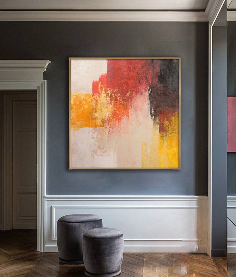 Orange Hand-painted Entryway Red Abstract Canvas Wall Art PF46R